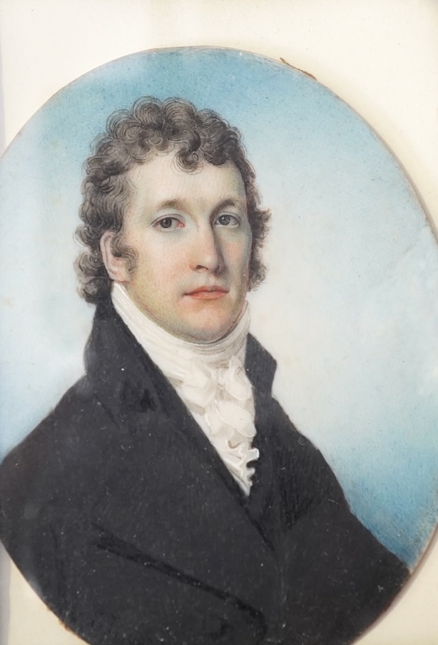 Charles Jagger, 1770-1827, A portrait miniature of gentleman, wearing a black coat and white stock